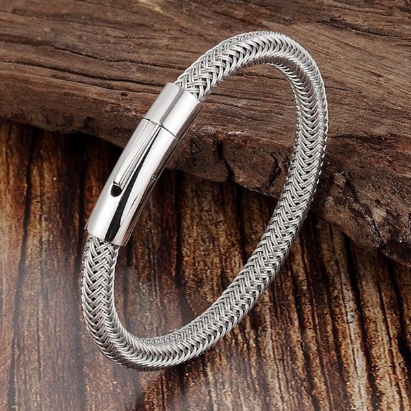 Stainless Steel Brushed and Polished Wire 8.25 Inch Bracelet